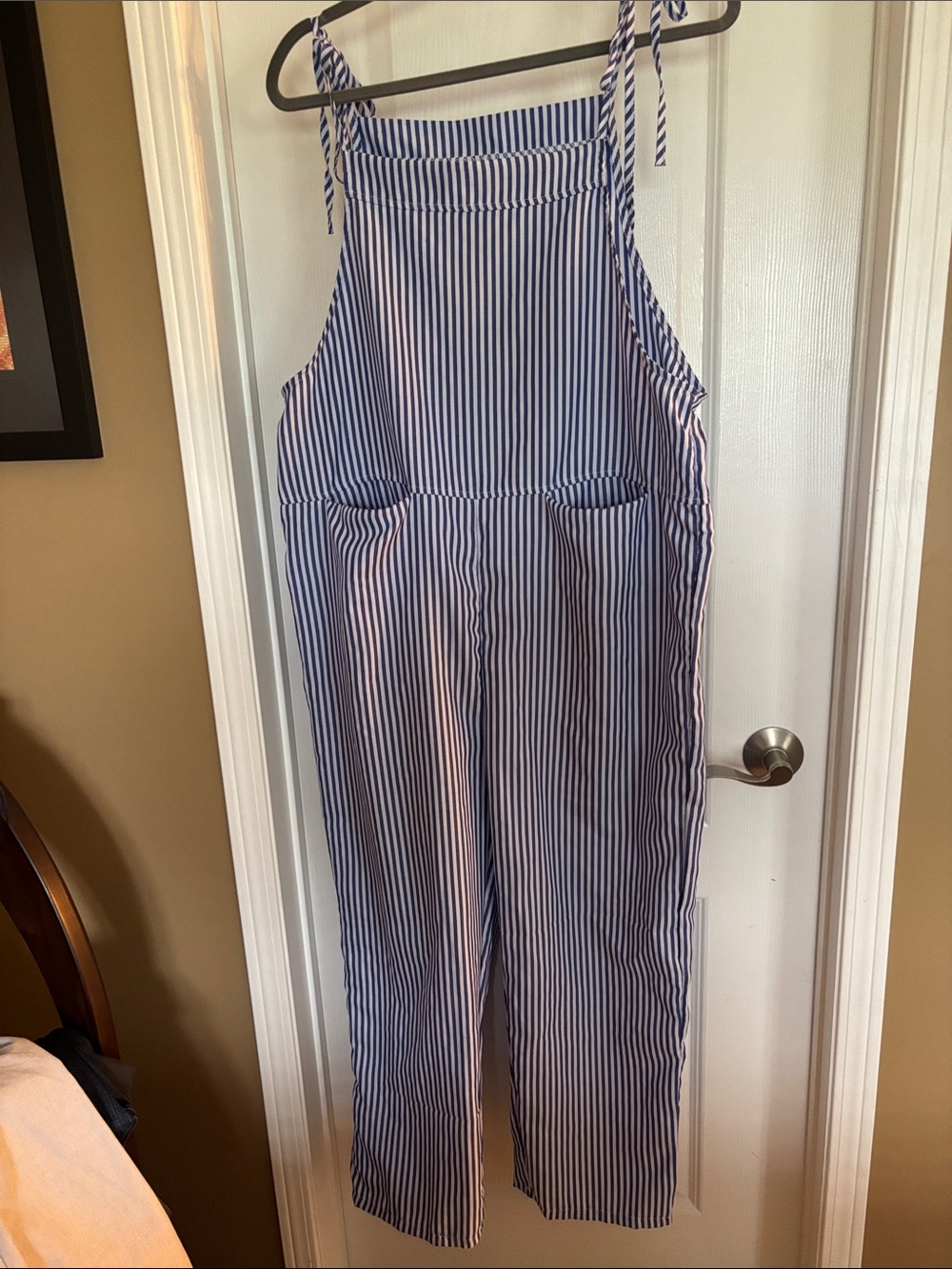 Striped Blue and White Tie-Shoulder Jumpsuit